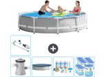 Piscina Intex Round Prism Frame - 305 X 76 Cm - Grigio - Inclusa Copertura Pompa - Pacchetto Manutenzione - Filtro - Hoover