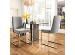 Set Di 2 Sedie A Sbalzo Flieks, Sedie Per Sala Da Pranzo Con Gambe In Metallo Dorato, Sedie Imbottite Con Rivestimento In Velluto, Sedie Da Cucina Sedie Da Soggiorno, Grigio