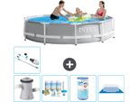 Piscina Intex Round Prism Frame - 305 X 76 Cm - Grigio - Incluso Pacchetto Manutenzione Pompa - Filtro - Telo Di Fondo - Aspirapolvere
