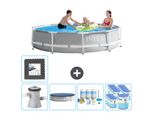 Piscina Intex Round Prism Frame - 305 X 76 Cm - Grigio - Inclusa Copertura Della Pompa - Pacchetto Manutenzione - Filtro - Piastrelle Per Il Pavimento
