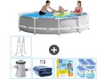 Piscina Intex Round Prism Frame - 305 X 76 Cm - Grigio - Inclusa Pompa - Tenda Da Sole - Pacchetto Manutenzione - Filtro - Scaletta