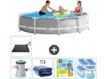 Piscina Intex Round Prism Frame - 305 X 76 Cm - Grigio - Pompa Inclusa - Tenda Da Sole - Pacchetto Manutenzione - Filtro - Tappeto Solare