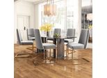 Set Di 6 Sedie A Sbalzo Flieks, Sedie Per Sala Da Pranzo Con Gambe In Metallo Dorato, Sedie Imbottite Con Rivestimento In Velluto, Sedie Da Cucina Sedie Da Soggiorno, Beige