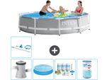 Piscina Intex Round Prism Frame - 305 X 76 Cm - Grigio - Inclusa Pompa - Tenda - Pacchetto Manutenzione - Filtro - Kit Pulizia