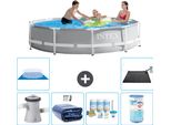Piscina Intex Round Prism Frame - 305 X 76 Cm - Grigio - Inclusa Pompa - Tenda Da Sole - Pacchetto Manutenzione - Filtro - Telo Di Fondo - Tappeto Solare