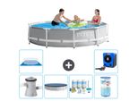Piscina Intex Round Prism Frame - 305 X 76 Cm - Grigio - Inclusa Copertura Della Pompa - Pacchetto Manutenzione - Filtro - Copertura Del Terreno - Pompa Di Calore