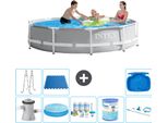 Piscina Intex Round Prism Frame - 305 X 76 Cm - Grigio - Inclusa Pompa - Tenda Da Sole - Pacchetto Di Manutenzione - Filtro - Kit Di Pulizia - Scaletta - Pediluvio