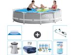 Piscina Intex Round Prism Frame - 305 X 76 Cm - Grigio - Inclusa Pompa - Tenda Da Sole - Pacchetto Manutenzione - Filtro - Telo Di Fondo - Aspirapolvere
