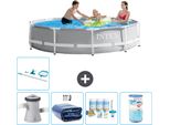 Piscina Intex Round Prism Frame - 305 X 76 Cm - Grigio - Inclusa Pompa - Tenda - Pacchetto Manutenzione - Filtro - Kit Pulizia