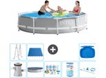Piscina Intex Round Prism Frame - 305 X 76 Cm - Grigio - Inclusa Copertura Della Pompa - Pacchetto Di Manutenzione - Filtro - Kit Di Pulizia - Scaletta - Pediluvio