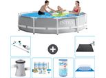 Piscina Intex Round Prism Frame - 305 X 76 Cm - Grigio - Incluso Pacchetto Manutenzione Pompa - Filtro - Telo Di Fondo - Aspirapolvere - Tappeto Solare