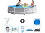 Piscina Intex Round Prism Frame - 305 X 76 Cm - Grigio - Incluso Pacchetto Manutenzione Pompa - Filtro - Copertura Del Terreno - Tappetino Solare - Scala - Pedana