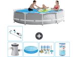 Piscina Intex Round Prism Frame - 305 X 76 Cm - Grigio - Inclusa Pompa - Tenda - Pacchetto Manutenzione - Filtro - Aspirapolvere