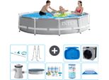 Piscina Intex Round Prism Frame - 305 X 76 Cm - Grigio - Inclusa Copertura Della Pompa - Pacchetto Di Manutenzione - Filtro - Copertura Del Terreno - Kit Di Pulizia - Scaletta