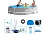 Piscina Intex Round Prism Frame - 305 X 76 Cm - Grigio - Inclusa Pompa - Tenda Da Sole - Pacchetto Manutenzione - Filtro - Telo Di Fondo - Kit Di Pulizia - Scaletta