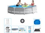 Piscina Intex Round Prism Frame - 305 X 76 Cm - Grigio - Inclusa Copertura Pompa - Pacchetto Manutenzione - Filtro - Tappetino Solare - Scala - Pedana