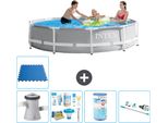 Piscina Intex Round Prism Frame - 305 X 76 Cm - Grigio - Incluso Pacchetto Manutenzione Pompa - Filtro - Aspirapolvere - Piastrelle Per Pavimento