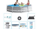 Piscina Intex Round Prism Frame - 305 X 76 Cm - Grigio - Inclusa Copertura Pompa - Pacchetto Manutenzione - Filtro - Kit Pulizia - Tappetino Solare