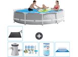 Piscina Intex Round Prism Frame - 305 X 76 Cm - Grigio - Incluso Pacchetto Manutenzione Pompa - Filtro - Copertura Del Terreno - Tappetino Solare