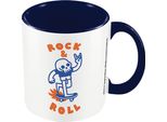 Obinsun - Tazza Da Caffè "Rock & Roll"", Interno Bicolore PM4031 (12 Cm X 10,5 Cm X 8,7 Cm) (Blu Scuro/Bianco/Arancione)"