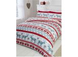Rapport - Set Di Biancheria Da Letto "Scandi"", Cotone Spazzolato, Design Natalizio AG970 (Letto Singolo) (Bianco/Rosso/Blu)"