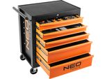 Neo Tools Carrello Da Officina Con 117 Utensili | 5 Scomparti - Cassetti Con Cuscinetti A Sfera - Chiusura Centralizzata - Tappetino Antiscivolo