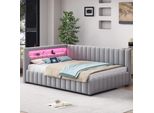 Letto Imbottito Flieks 140X200Cm Con Usb E Led, Divano Letto Divano Letto Con Rete A Doghe, Daybed Letto Funzionale Letto Matrimoniale, Velluto, Grigio Chiaro