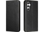 Per Samsung Galaxy A16 Carbon Flip Magnetic Card Holder Case In Pelle Finta