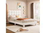 Letto Imbottito Flieks 90X200Cm Con Testiera Regolabile, Letto Per Ragazzi Letto Singolo Classico Con Rete A Doghe, Letto Per Bambini Letto In Legno, Plush, Bianco