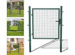 Jayseuw Giardino Cancello Recinzione Porta Giardino Cancelli Giardino Verniciato A Polvere Zincato Con Serratura Maniglia E Chiave Verde Palo Rotondo 100X100Cm