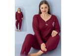 Pigiama Taglie Forti Da Donna Rosso Xl Set 2 Pezzi In Cotone Caldo Inverno S-84