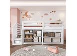 Letto A Castello Flieks 90X200Cm Con Armadio, Letto A Soppalco Con Scala E Scalette, Letto Per Bambini Letto A Castello Singolo Con Protezione Anticaduta, Letto In Legno Per Bambini, Bianco