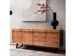 Finebuy Credenza In Legno Massello Di Acacia 180 Cm 4 Ante - Comò Retrò Massiccio Con Bordo Naturale - Credenza Dal Design Naturale - Artigianato Industriale