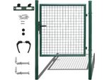 Aopunly Cancello Giardino Porta Recinzione Cancello Verniciato A Polvere Zincato Con Serratura Maniglia E Chiave Verde Palo Rotondo 100X100Cm