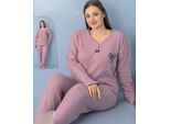 Pigiama Taglie Forti Da Donna Rosa Xxl Cotone Set 2 Pezzi Caldo Inverno S-84