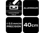 Neo Tools Livella In Alluminio, 0,5 Mm/M 40, 60, 80, 100, 120, 150, 200 Cm Livella A Bolla Con Attacco Antiurto - 40 Cm