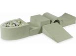 Parco Giochi In Schiuma Con Ponte E Piscina Micro Velvet Soft Light Mint + 100 Palline: Oro Chiaro, Opalescente, Argento