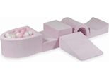 Parco Giochi In Schiuma Con Ponte E Piscina Micro Velvet Soft Light Pink + 100 Palline: Bianche, Rosa Chiaro, Opalescenti