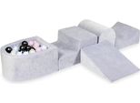 Parco Giochi In Schiuma Con Collina E Piscina, Micro Velvet Soft, Grigio Chiaro + 100 Palline: Blu Perla, Rosa Perla, Grafite Metallizzata, Opalescente