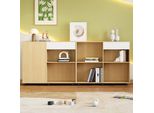 Credenza Flieks Credenza Da Soggiorno Con Vano A Giorno, Credenza A Cassettiera Con Ruote, Credenza Mobile, 222X34X95Cm, Finitura Naturale