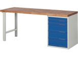 Banco Da Lavoro Serie Bk 650 B2000Xd700Xh840Mm Faggio Massiccio Grigio Chiaro / Blu Genziana 5 Cassetti