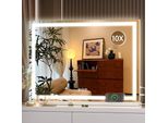 Specchio Cosmetico Hashipu, 70 X 50 Cm Specchio Per Il Trucco A Led, Illuminato Con 3 Modalità Dimmerabili, Controllo Touchscreen, Quadrato, Bianco