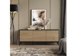 Vicco Cassettiera Eliza, 150 X 60 Cm Con 3 Cassetti, Nero/Quercia