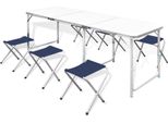 The Living Store Tavolo Da Campeggio Pieghevole Con 4 Sgabelli Altezza Regolabile 180X60 Cm