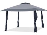 Gazebo Da Giardino 4 X 4 M Con Doppio Tetto, Altezza Regolabile 266-283 Cm, Gazebo Pieghevole Con Struttura In Acciaio, Gazebo Pieghevole Impermeabile E Protezione Solare (Grigio)