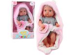 Bambola Con Pigiama Grigio E Coperta Coniglietto Rosa 23Cm