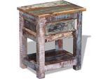 Syfax™ Tavolino Con 1 Cassetto Legno Massello Di Recupero 43X33X51 Cm