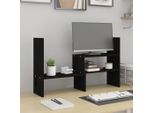 The Living Store Supporto Per Monitor Nero (39-72)X17X43 Cm Legno Di Pino Massiccio