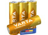 Varta Longlife, Batteria Alcalina, Aa, Mignon LR6, 1.5V, Blister Da 4, Germany
