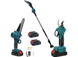 Forbice Da Potatura A Batteria, Motosega A Batteria 6 Pollici Incluso, + Asta Telescopica 128-248Cm, Kit 3 In 1, Cesoie Elettriche Per Potatura